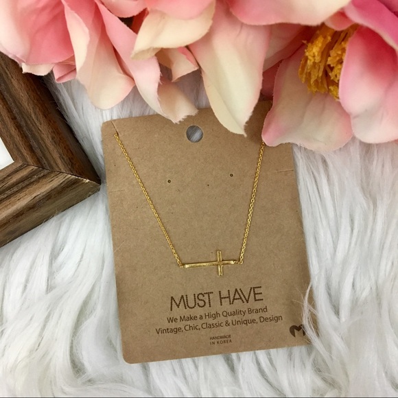 Must Have Jewelry - Must Have side cross gold tone necklace